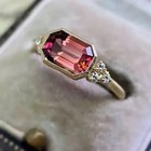 Art Deco Style Lab-created Diamond Pink Tourmaline Ring 14k Yellow Gold Plated