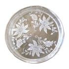 Vintage Frosted Reverse Intaglio Pointseetia Flower Glass Crystal Coasters Set 2