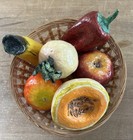 Vintage 6 Piece Papier Paper Mache Fruit   Vegetables- Folk Art Farmhouse Decor