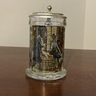 Der Kauffmann  Vtg German Glass pewter Beer Stein  Etched Scene Flowers Mug 