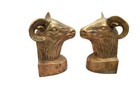 Vintage Pair Of Galleria Cast Bronze Rams Head Book Ends Can Be Polished 