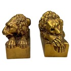 Vintage Antonio Canova Lion Bookends 7    Gold Gilt Hollywood Regency 5 11 Lb Set