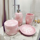 4-pc Ceramic Bathroom Accessory Set - Soap Dispenser  Toothbrush Holder  Tray  J