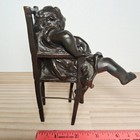 Antique Signed Juan Clara Bronze Figurine Baby In Highchair Sculpture  5 8 