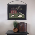 Colonial Primitive Green Pastures Saltbox Home Pennant Wall Hanger 16 h