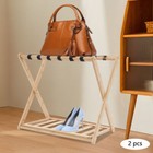2 Pack Bamboo Luggage Rack 25  Folding Wide Suitcase Stand With Storage Shelf