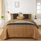 Quilted Bedspread Set 3 Piece Brown Tan Geometric Boho Coverlet 2 Pillow Shams