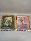 Vtg Unicorn Wall Art Fantasy Decoupaged Wood Lot Of Two Sue Dawe