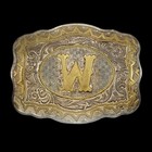 Vintage Crumrine Silver Belt Buckle Letter W Western Monogram Heavy Silver Plate