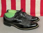 Vintage Stacy Ltd Black   Metallic Silver Oxford Shoes Wingtip Sz 8 5 Rockabilly