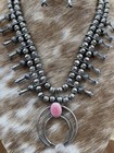 Native American Navajo Handmade Sterling Silver Pink Conch Squash Blossom 18   