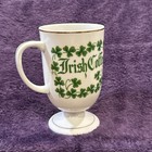 Vintage Irish Coffee Footed Mug Green Gold Shamrock Porcelain Pedestal Cup Fun