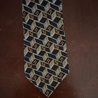 Vassari Men   s Or Boys Woven Geometric Pattern Necktie Tie Black beige brown
