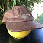 Vintage Harley Davidson Leather Baseball Hat Winged Biker Brown Motorcycle