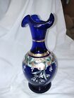 Bohemian Cobalt Blue Scalloped Rim Vintage Glass Medium -sized Vase