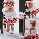 Infant Baby Girl Summer Outfits Ruffle Top plaid Shorts  Headband Bodysuit Set