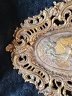Guilt Bronze   Cast Iron Art Rococo Footed Tray   Signed Iron Art   Vtg Antique 