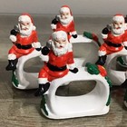Vintage Santa Claus Ceramic Christmas Set Of 6 Napkin Rings Holiday