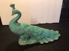 Ceramic Peacock Figurine Sculpture Rustic Look  Read Crack