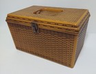 Vintage Sewing Box Wilson Plastic Wil-hold Basket Weave 2 Trays Brown 