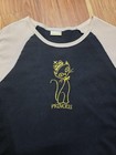 Y2k Baby Ringer Tee Miss Thing Shirt Womens Small Cat Kitty Princess Black Tan