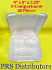 50 Packs Foam Hinged Lid Containers 9 x9 x3 25   Deli Lunch Take-out Food 3-comp