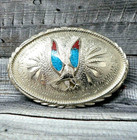 Eagle Belt Buckle Native Style Silver Tone Metal Blue   Red Inlay Vintage pcb438
