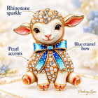Cute Lamb Brooch Pin Blue Bow Rhinestone Pearl Crystal Animal Jewelry Gift Women
