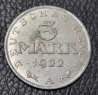 1922 Germany 3 Mark Coin