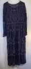 Boho Gothic Sheer Mesh Embroidered Maxi Dress Large Navy Festival Evening Party