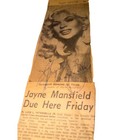 Jayne Mansfield Autographed Newspaper Clipping