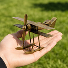 Handmade Brass Plane Model   Biplane Aircraft Figurine Retro Aviation Decor