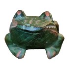 Carved Wood Frog Green Stain Hand Made Folk Art Wooden Collector 