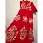 H w  Brsy Red Gold Embroidered Egyptian Cotton Kaftan Maxi Dress Large