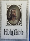 Large Keepsake Holy Bible Jesus Cover Red Letter Edition Hardback White Leather 