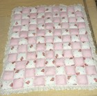 Vtg  Strawberry Shortcake Pink Baby Quilt  Blanket Crib Handmade 42 In X 34 5 In