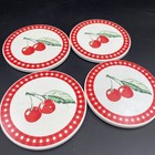 Vintage Red Cherry Coasters Set Of 4 Cork Back 4    Retro Gingham Kitchen Decor