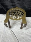 Antique Brass Fireplace Trivet Circle Shapes 3 Legged Wrought Iron 1800s