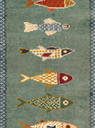 Koi Fish Runner Rug  Green Colourful Carpet Handmade Wool Area Rug In 2x8