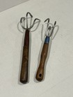 Vintage 2 Pc Wood Handle Garden Hand Claw Rake Fork Cultivator Planting Tools