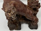Antique 19th Century Chinese Tiger Sculpture Hand Carved Rosewood W  Glass Eyes