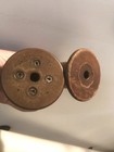 2 Vintage Wooden Yarn Spools Bobbins Textile Mill Industrial Antique Candlestick