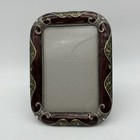 Metal Enamel Picture Frame Green Brown Gold Tone Rhinestones Photo Stand