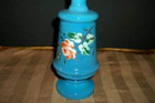 Antique French Blue Opaline Perfume Bottle Enameled Roses Pontil Mark 1880s