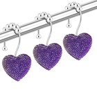Diamond Shower Curtain Hooks  12-pack Heart Shaped Crystal Shower Bling-purple