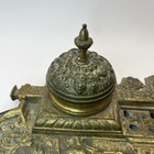 19th Century Gilded Bronze French Nouveau Art Double Inkwell Womans Face Cherub 