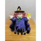 Vintage Whole Home Ceramic Witch With Black Cat Tealight Holder With Tealight