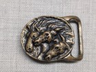 1970s Vintage Solid Brass Belt Buckle Pharohs Horses Western Tech Ether Guild