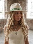 Nwt Brand New In Box White Beverly Boho Floral Banded Wool Wide Brim Hat Fedora