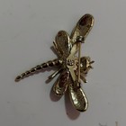 Gold Tone Blue Enamel Dragonfly Brooch Pin Rhinestone Accents    missing One Stone
